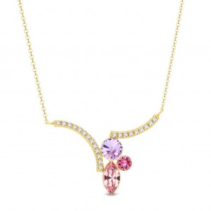 SPARK ZILVEREN COLLIER, FLORA,  DOUBLE  TUSSENSTUK MET CRYSTAL, ROSE EN VIOLET CRYSTAL 42+5CM (Geen garantie op plating / Ook als set leverbaar) - 83255 - NCVG4228LRV