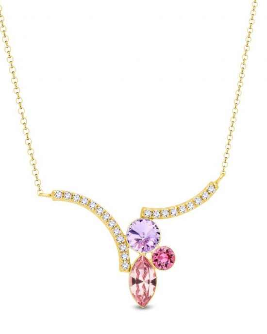 SPARK ZILVEREN COLLIER, FLORA,  DOUBLE  TUSSENSTUK MET CRYSTAL, ROSE EN VIOLET CRYSTAL 42+5CM (Geen garantie op plating / Ook als set leverbaar) - 83255 - NCVG4228LRV