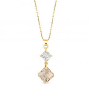 SPARK ZILVEREN COLLIER, CARRE, DOUBLE MET VIERKANTE GOLDEN SHADOW CRYSTAL EN CRYSTAL35MM 42+3CM (Geen garantie op plating / Ook als set leverbaar) - 83258 - NG6431CGS