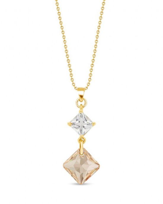 SPARK ZILVEREN COLLIER, CARRE, DOUBLE MET VIERKANTE GOLDEN SHADOW CRYSTAL EN CRYSTAL35MM 42+3CM (Geen garantie op plating / Ook als set leverbaar) - 83258 - NG6431CGS