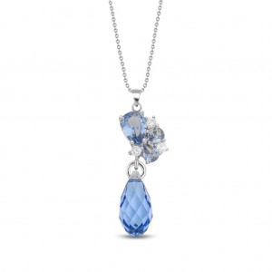 SPARK ZILVEREN COLLIER, BLATTER,  ICE BLUE, CRYSTAL EN BLUE CRYSTAL HANGER 42+5CM (Ook als set leverbaar) - 83260 - NKD6010AQIB