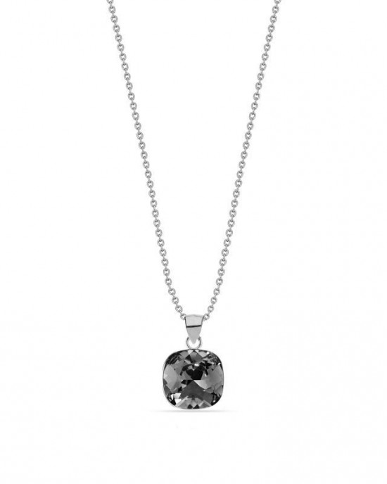 SPARK ZILVEREN COLLIER, BARETE, MET 11MM VIERKANTE SILVER NIGHT CRYSTAL HANGER 43-47CM - 79728 - NN447010SN