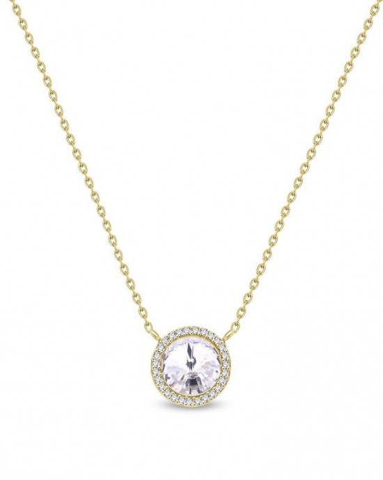 SPARK ZILVEREN COLLIER, VOGUE,  DOUBLE  ROND MET CRYSTAL RONDOM EEN CRYSTAL MIDDENSTEEN 10MM 42+5CM (Geen garantie op plating / Ook als set leverbaar) - 83261 - NOG1122SS39C