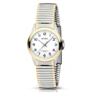 OLYMPIC HORLOGE "CHARLIE" BICOLOR STALEN KAST EN REKBAND, WITTE PLAAT MET CIJFERS 29MM 30M - 83192 - OL26DSS145B