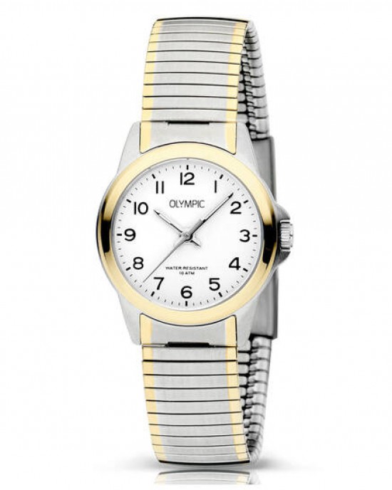 OLYMPIC HORLOGE "CHARLIE" BICOLOR STALEN KAST EN REKBAND, WITTE PLAAT MET CIJFERS 29MM 30M - 83192 - OL26DSS145B