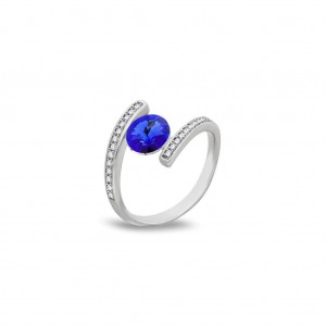 SPARK ZILVEREN RING, RIVOLI DOBLE, MET CRYSTAL IN DE SCHEEN EN SAPPHIRE CRYSTAL TOPSTEEN MT54 - 83264 - PCC1122SS29SA-MT54