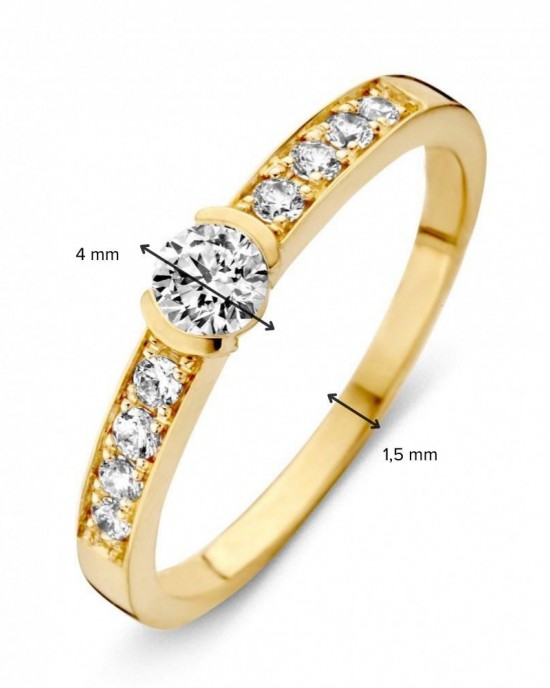 GOUDEN RING MET 4.0MM ZIRKONIA TOPSTEEN EN ZIRCONIA IN SCHEEN MT56 - 82035 - RH125869-56-MT56