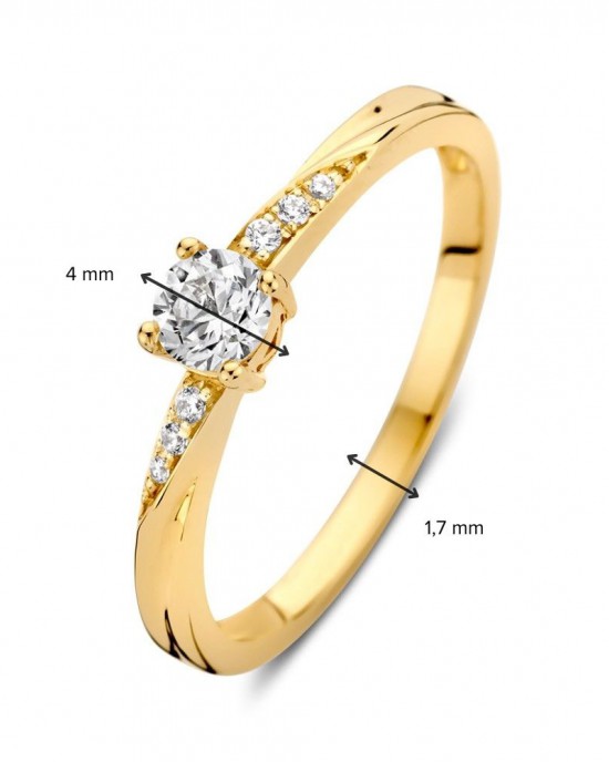 GOUDEN RING SOLITAIR MET 4MM TOPSTEEN EN ZIRCONIAS IN DE SCHEEN, GEDRAAID GEZET MT54 - 83365 - RH128023-54-MT54