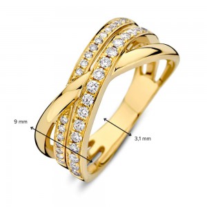 GOUDEN RING 3 BAANS MET 0.38Ct (H/SI-1 Wesselton) BRILJANT 9MM MT54 - 83110 - RX117803-54-MT54