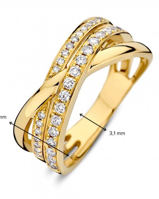 GOUDEN RING 3 BAANS MET 0.38Ct (H/SI-1 Wesselton) BRILJANT 9MM MT54 - 83110 - RX117803-54-MT54