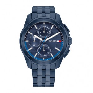 TOMMY HILFIGGER HORLOGE "WALKER" BLAUW STALEN BAND EN KAST, BLAUWE CHRONO PLAAT 44MM 50M - 82914 - TH1710622