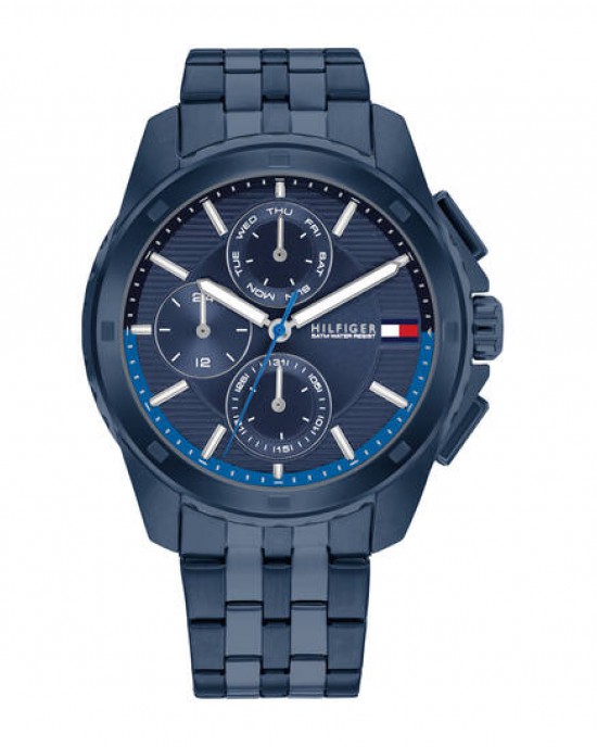 TOMMY HILFIGGER HORLOGE "WALKER" BLAUW STALEN BAND EN KAST, BLAUWE CHRONO PLAAT 44MM 50M - 82914 - TH1710622