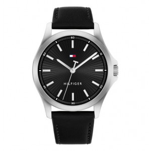 TOMMY HILFIGGER HORLOGE"BRUCE" ZWART LERENBAND, RONDE STALEN KAST MET ZWARTE PLAAT 43MM 30M - 83156 - TH1710668