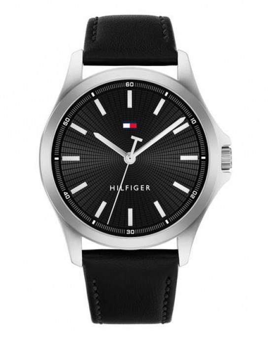 TOMMY HILFIGGER HORLOGE"BRUCE" ZWART LERENBAND, RONDE STALEN KAST MET ZWARTE PLAAT 43MM 30M - 83156 - TH1710668