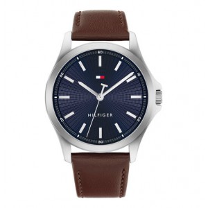 TOMMY HILFIGGER HORLOGE"BRUCE" BRUIN LERENBAND, RONDE STALEN KAST MET ZWARTE PLAAT 43MM 30M - 83155 - TH1710669