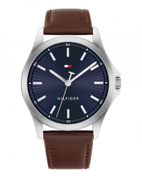 TOMMY HILFIGGER HORLOGE"BRUCE" BRUIN LERENBAND, RONDE STALEN KAST MET ZWARTE PLAAT 43MM 30M - 83155 - TH1710669