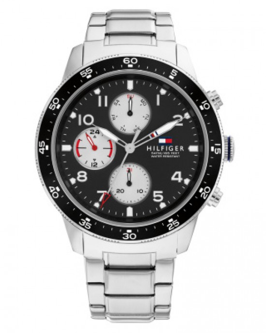 TOMMY HILFIGGER HORLOGE "MATTHEW" STALEN BAND EN KAST,ZWARTE/WITTE CHRONO PLAAT 50M - 80762 - TH1791950