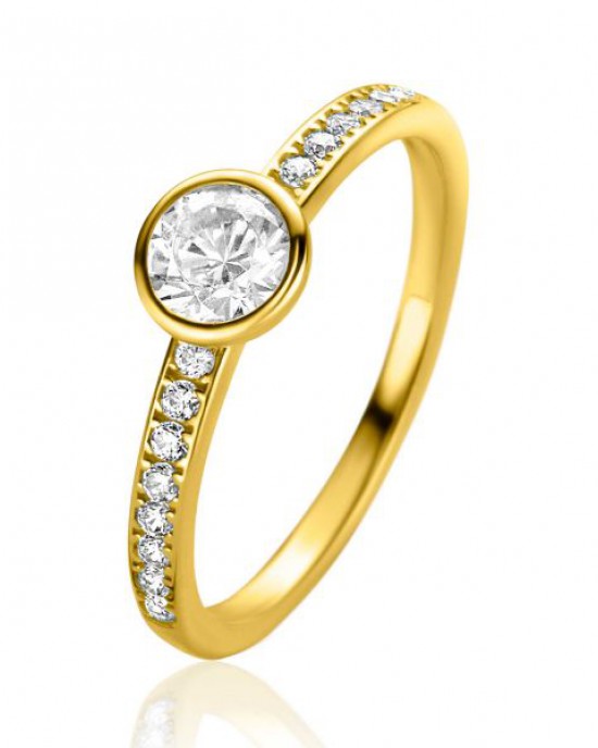 ZINZI GOUDEN RING MET ZIRCONIA TOPSTEEN EN SIRCONIAS IN SCHEEN MT54 - 82758 - ZGR463-54-MT54