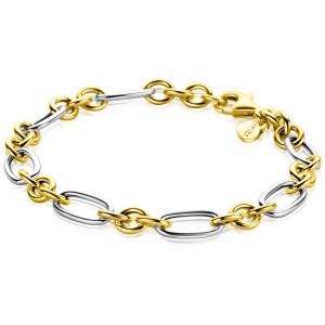 ZINZI ZILVEREN ARMBAND BICOLOR JASSERON EN OVALE SCHAKELS 7MM 19.5CM (Geen garantie op plating, ook als set leverbaar) - 83339 - ZIA2667