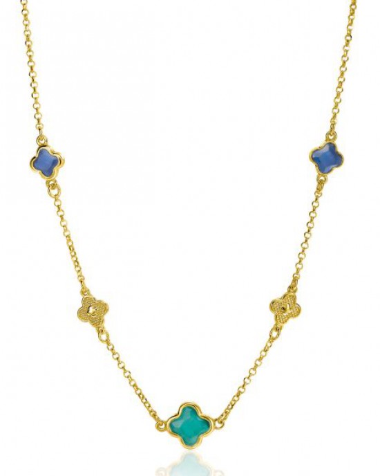 ZINZI ZILVEREN COLLIER KLAVER BLAUW/GROEN DOUBLE 40-45CM (Geen garantie op plating) - 82800 - ZIC2583