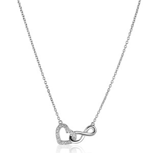 ZINZI ZILVEREN COLLIER, HART BEZET MET ZIRCONIAS EN INFINITY TEKEN 42-45CM - 83331 - ZIC2596