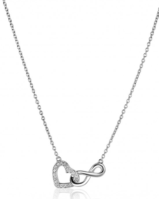 ZINZI ZILVEREN COLLIER, HART BEZET MET ZIRCONIAS EN INFINITY TEKEN 42-45CM - 83331 - ZIC2596