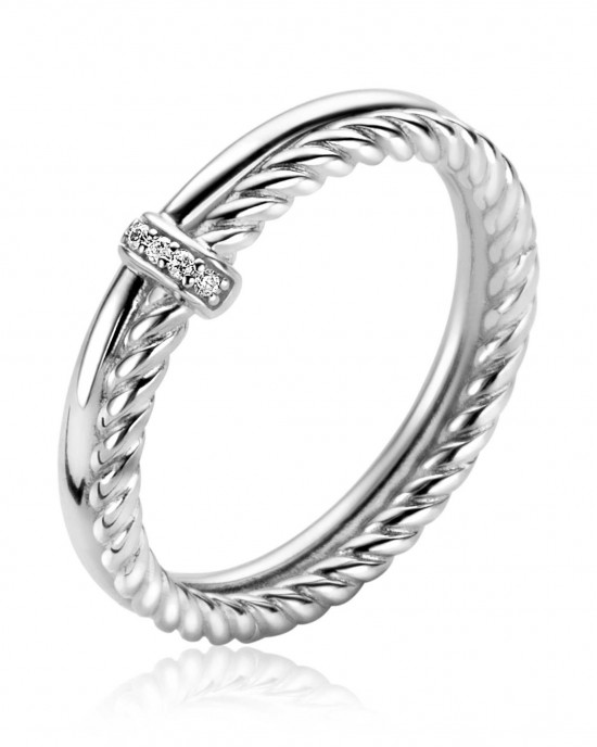 ZINZI ZILVEREN RING GLAD/KOORD MET ZIRCONIA'S IN MIDDENSTUK MT50 - 83305 - ZIR2324-50-MT50