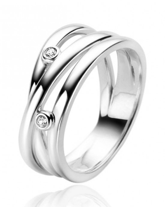 ZINZI ZILVEREN RING GLADDE 3 BAANS CROSSOVER MET ZIRCONIAS 9.3MM MT62 - 82837 - ZIR2571-62-MT62