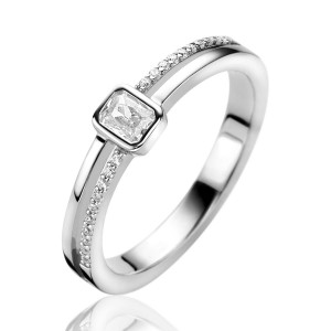 ZINZI ZILVEREN RING DUBBELE BAAN  MET RECHTHOEKIGE ZIRCONIA MT56 - 83105 - ZIR2626-56-MT56