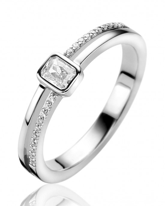 ZINZI ZILVEREN RING DUBBELE BAAN  MET RECHTHOEKIGE ZIRCONIA MT56 - 83105 - ZIR2626-56-MT56