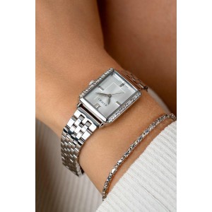 ZINZI HORLOGE "LUCIA" STALEN HORLOGEBAND EN VIERKANTE KAST MET ZIRCONIAS 28MM 30M - 83366 - ZIW2302