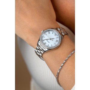 ZINZI HORLOGE "TRESOR" STALEN HORLOGEBAND EN KAST MET ZIRCONIAS 32MM 30M - 83367 - ZIW2417