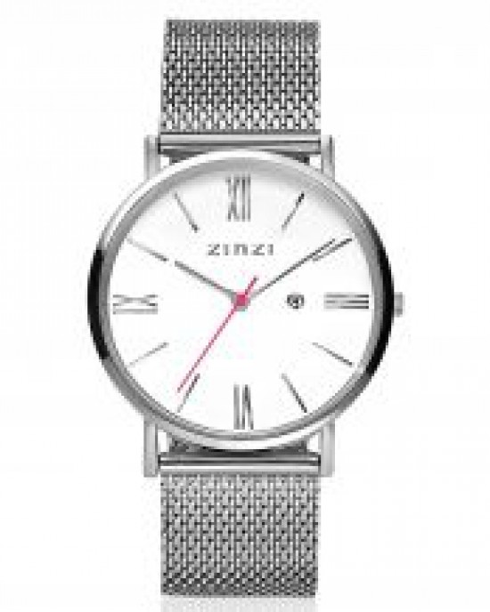 ZINZI HORLOGE "RETRO" WITTE  WIJZERPLAAT, MILANESE BAND EN DATUM 50M - 73145 - ZIW506M